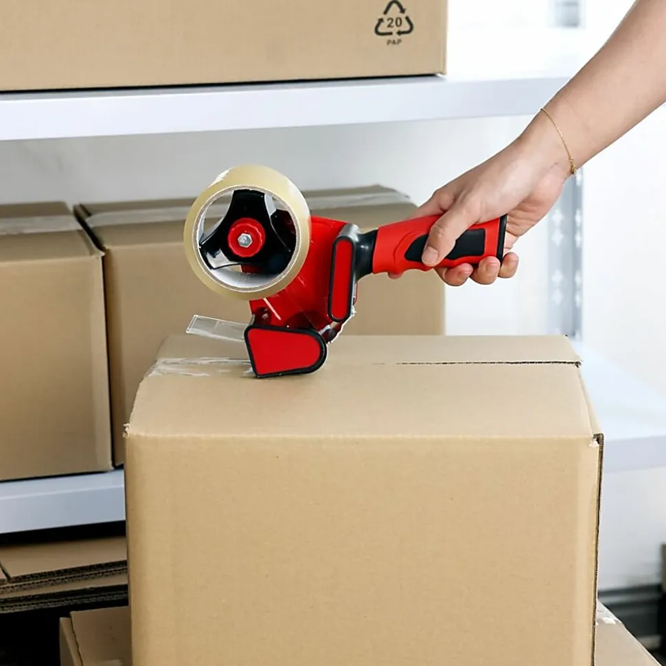 Sparco Handheld Tape Dispenser - 3" Core - Refillable - Ergonomic Design, Adjustable Tension Mechanism, Durable - Red, Black - 1 Each