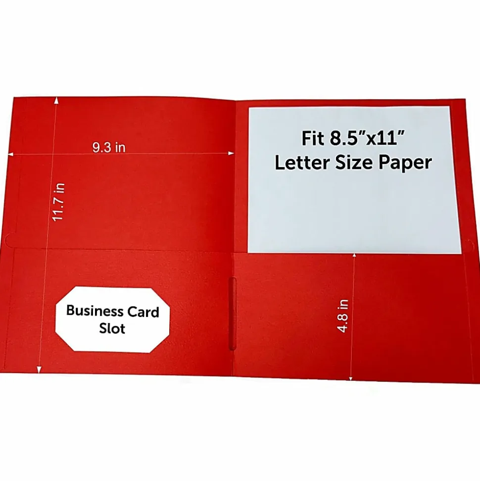 Sparco Leatherette Portfolio, 8-1/2" x 11", 2 Pocket, Red, Box of 25
