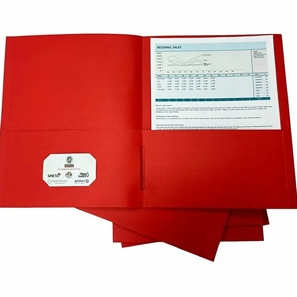 Sparco Leatherette Portfolio, 8-1/2" x 11", 2 Pocket, Red, Box of 25