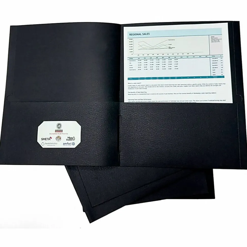 Sparco Leatherette Portfolio, 8-1/2" x 11", 2 Pocket, Black, Box of 25