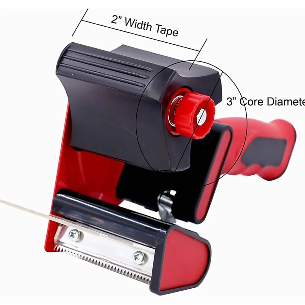 Sparco 3" Packaging Tape Dispenser - 3" Core - Ergonomic Design, Adjustable Tension Mechanism, Durable - Red, Black - 1 Each