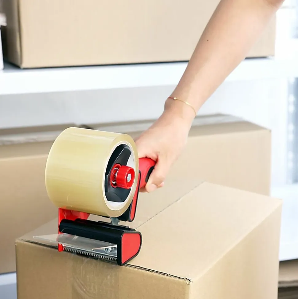 Sparco 3" Packaging Tape Dispenser - 3" Core - Ergonomic Design, Adjustable Tension Mechanism, Durable - Red, Black - 1 Each