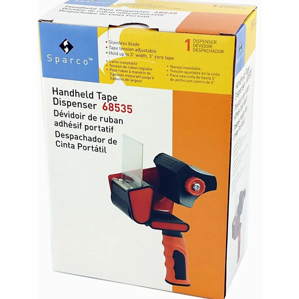 Sparco 3" Packaging Tape Dispenser - 3" Core - Ergonomic Design, Adjustable Tension Mechanism, Durable - Red, Black - 1 Each
