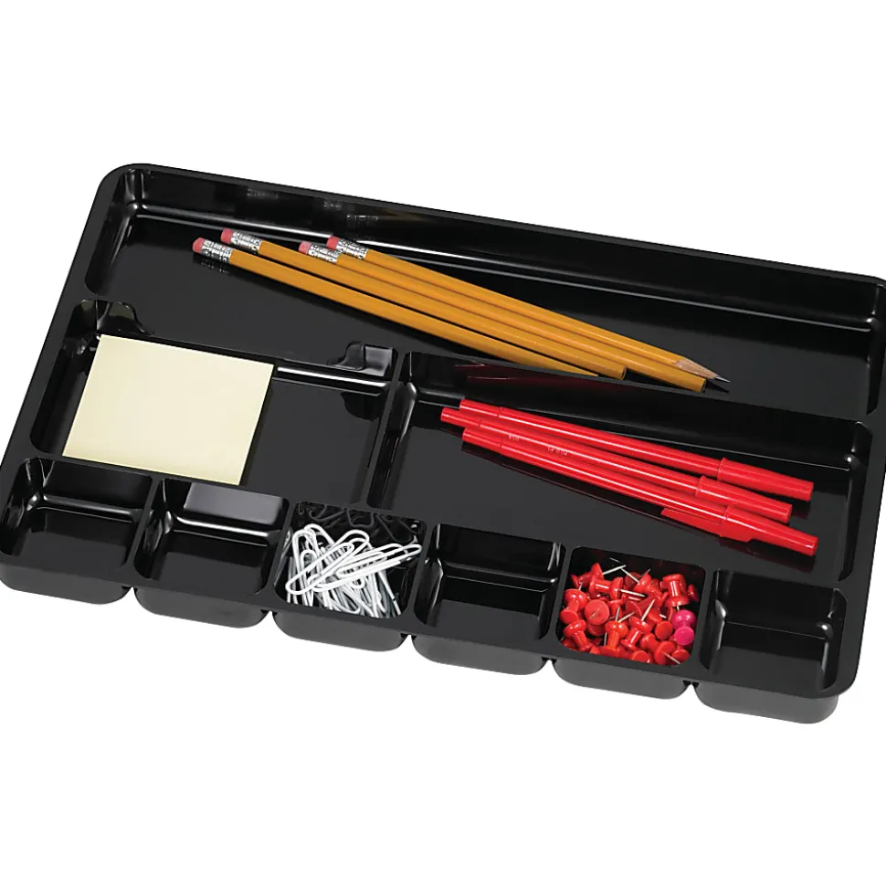 Sparco Plastic 9-Compartment Storage Organizer, 1 4/16" x 14" x 9 6/16", Black