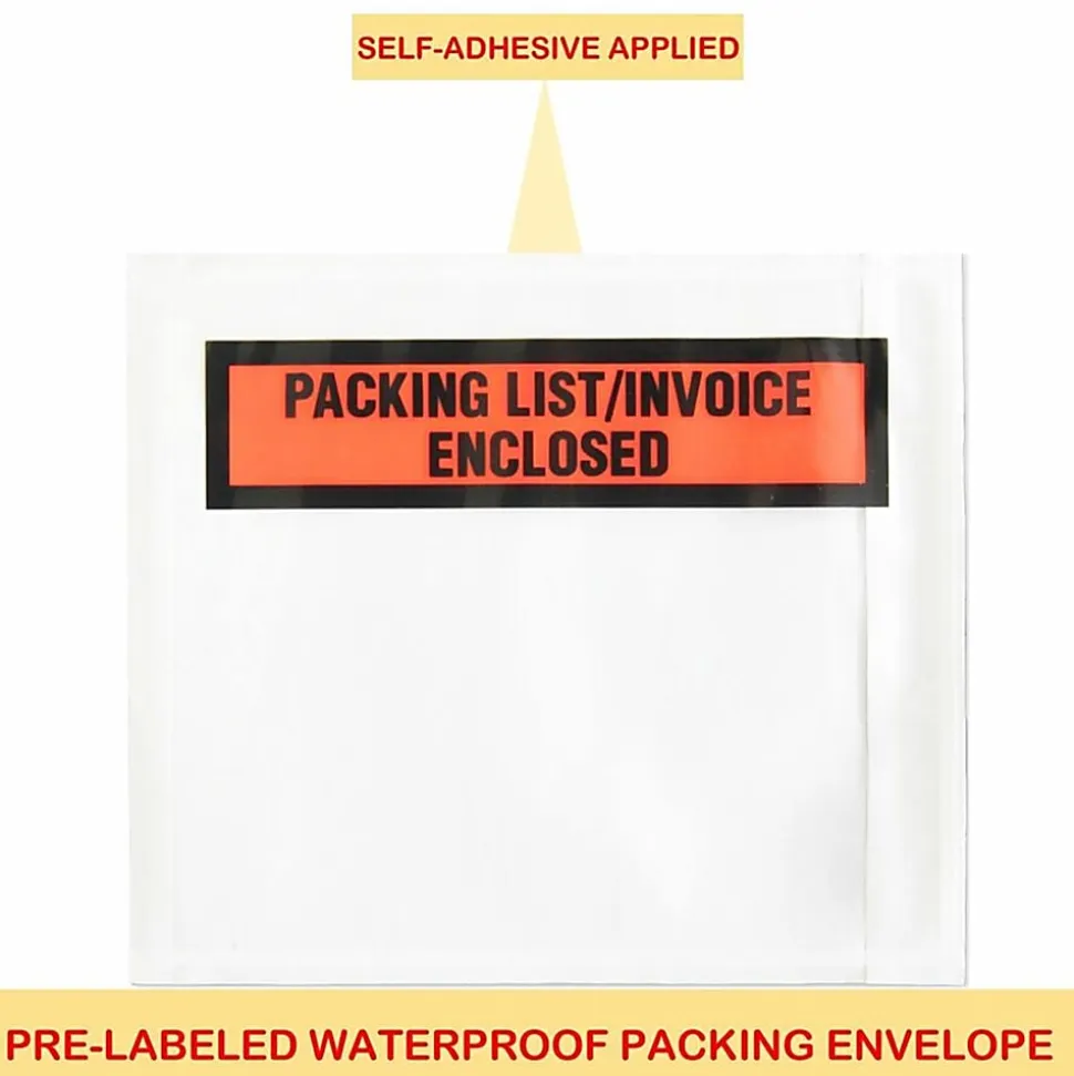 Sparco Pre-Labeled Waterproof Packing Envelopes - Packing List - 4 1/2"x 5 1/2" - Self-adhesive Seal - 41926