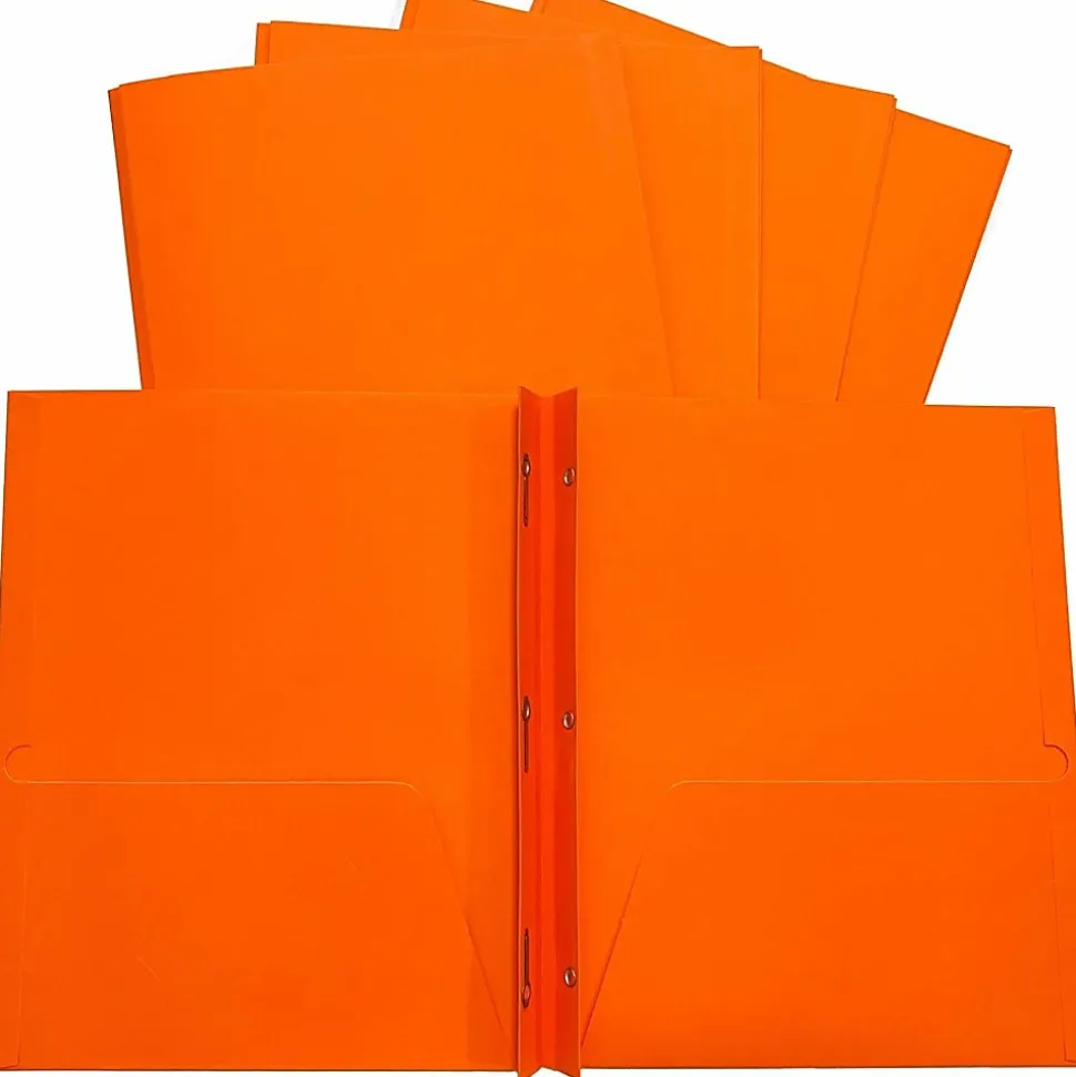 Sparco 3-Prong Leatherette Portfolios, 2 Pockets, Letter Size, Orange, Box Of 25 Portfolios