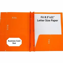 Sparco 3-Prong Leatherette Portfolios, 2 Pockets, Letter Size, Orange, Box Of 25 Portfolios
