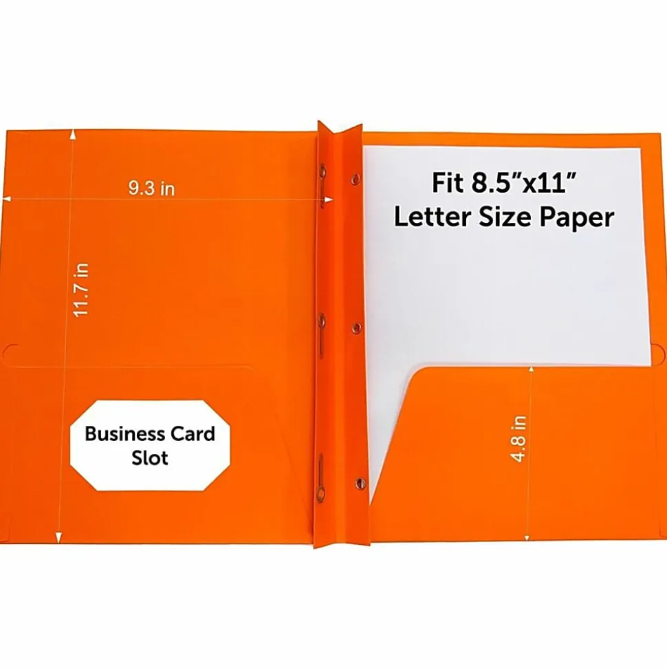 Sparco 3-Prong Leatherette Portfolios, 2 Pockets, Letter Size, Orange, Box Of 25 Portfolios