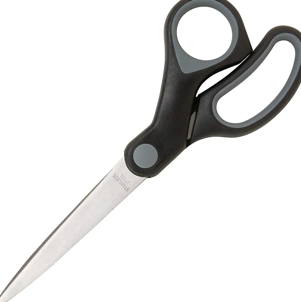 Sparco Rubber Handle Scissors, 8", Pointed, Black/Gray