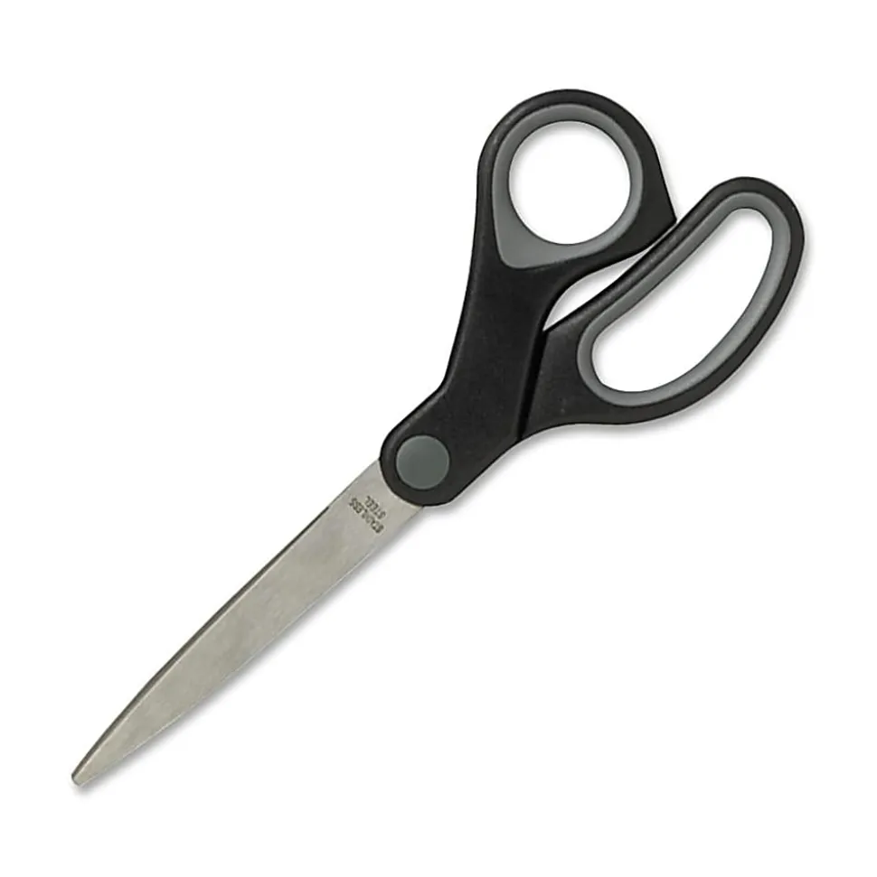 Sparco Rubber Handle Scissors, 8", Pointed, Black/Gray