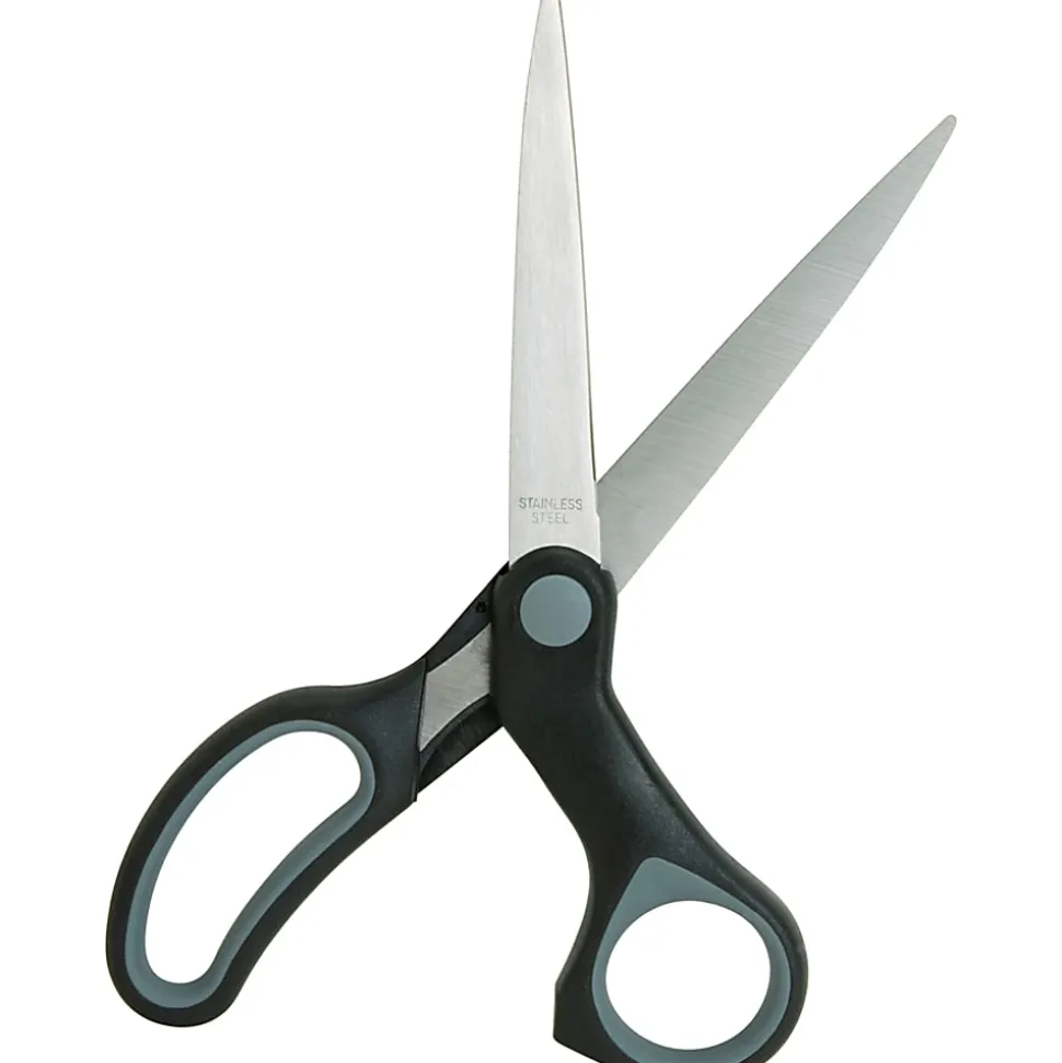 Sparco Rubber Handle Scissors, 8", Pointed, Black/Gray