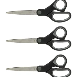 Sparco Straight Scissors w/Rubber Grip Handle - 8" Overall Length - Straight - Stainless Steel - Black, Gray - 3 / Bundle
