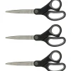 Sparco Straight Scissors w/Rubber Grip Handle - 7" Overall Length - Straight - Stainless Steel - Pointed Tip - Black, Gray - 3 / Bundle