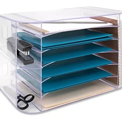 Sparco 6-tray Jumbo Desk Sorter, 3 Pocket(s), 12.3"H x 18.1"W x 10"D, Desktop, Wall Mountable, Clear, 1Each