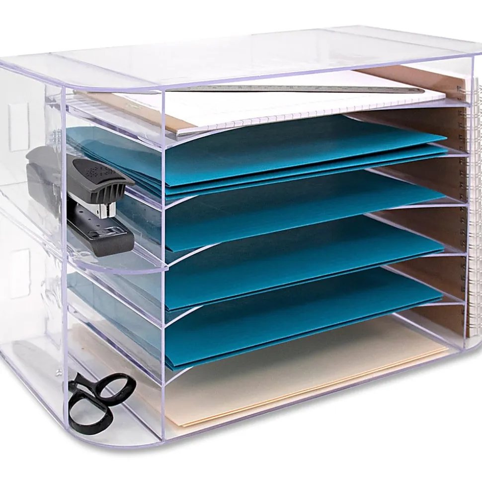Sparco 6-tray Jumbo Desk Sorter, 3 Pocket(s), 12.3"H x 18.1"W x 10"D, Desktop, Wall Mountable, Clear, 1Each
