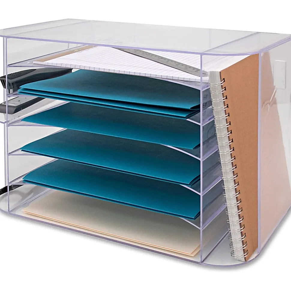 Sparco 6-tray Jumbo Desk Sorter, 3 Pocket(s), 12.3"H x 18.1"W x 10"D, Desktop, Wall Mountable, Clear, 1Each