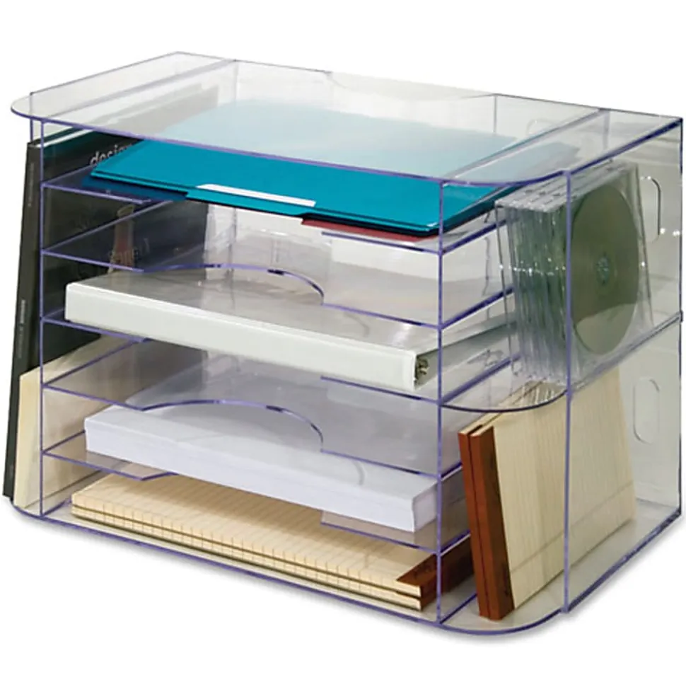 Sparco 6-tray Jumbo Desk Sorter, 3 Pocket(s), 12.3"H x 18.1"W x 10"D, Desktop, Wall Mountable, Clear, 1Each
