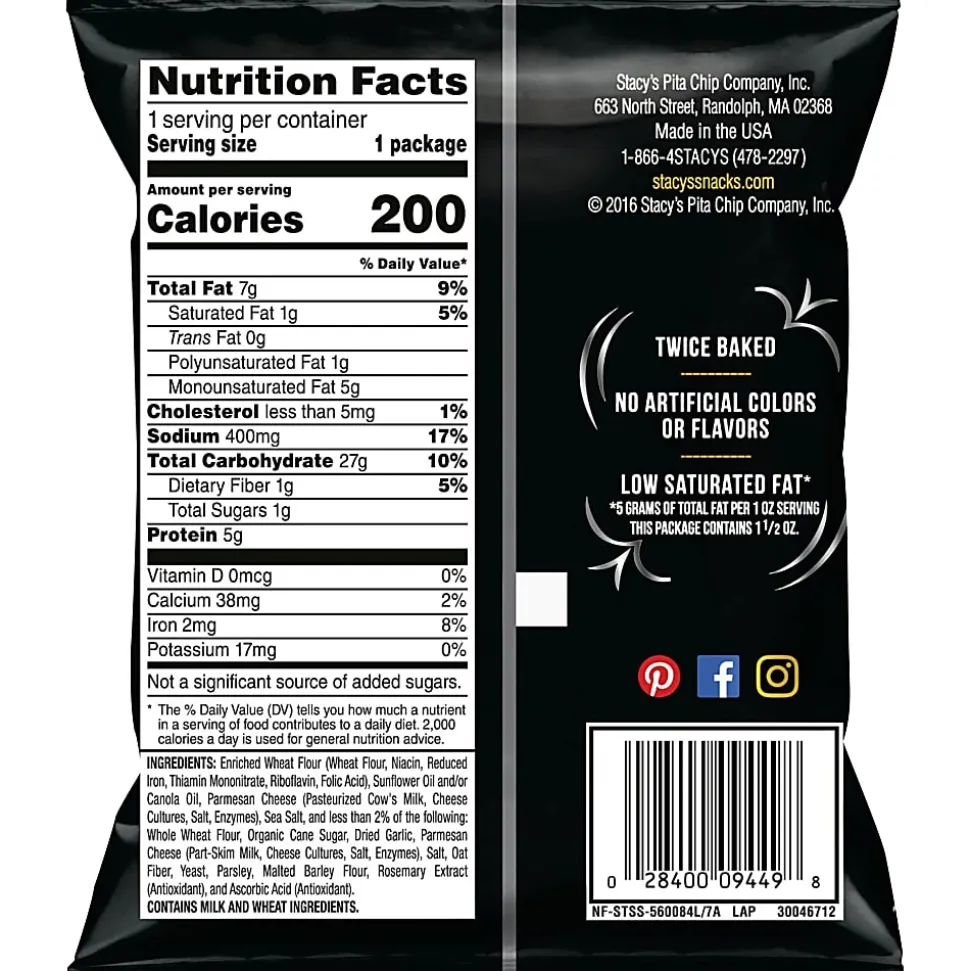Stacy's Parmesan Garlic & Herb Pita Chips, 1.5 Oz, Pack Of 24