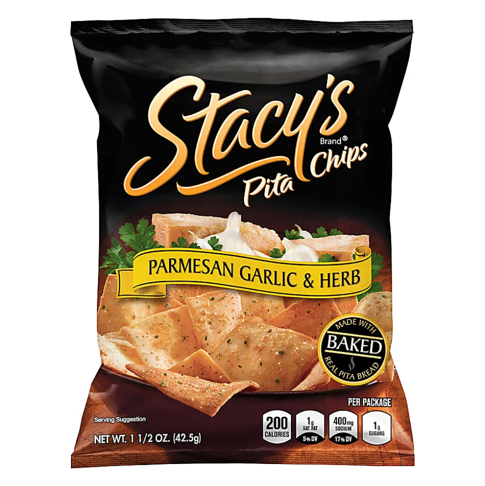 Stacy's Parmesan Garlic & Herb Pita Chips, 1.5 Oz, Pack Of 24