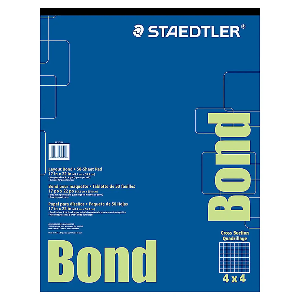 Staedtler® Bond Paper, 17" x 22", White With Blue Grid, 50 Sheets