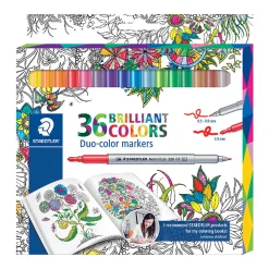 Staedtler® Duo-Ended Markers, Fiber Tip, 1.0 mm/3.0 mm, Assorted Colors, Pack Of 36