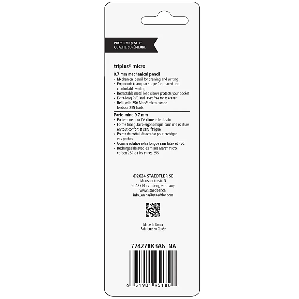 STAEDTLER® Triplus Micro Mechanical Pencils, 0.7 mm, #2 HB Lead, Pack of 3 Pencils