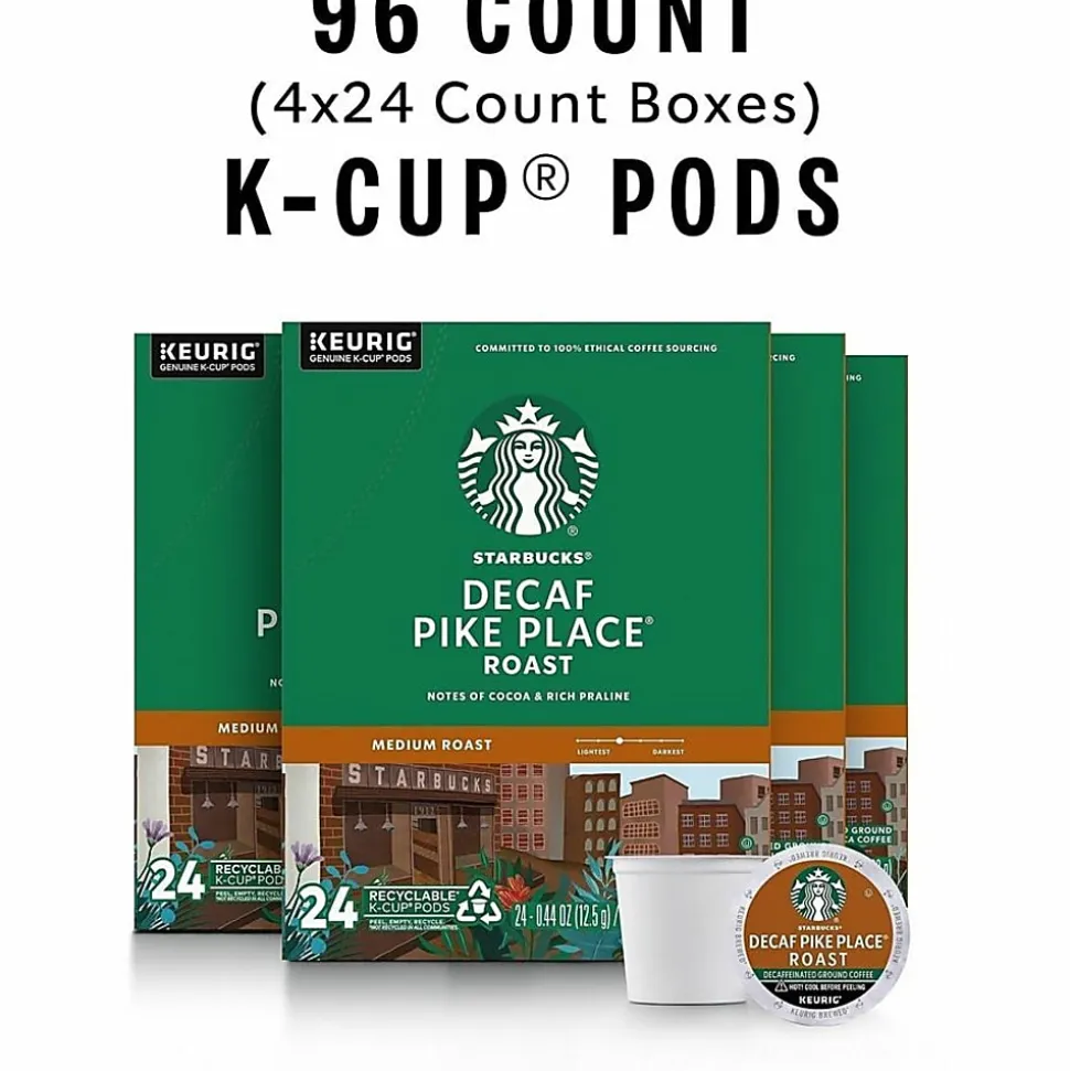 Starbucks® K-Cup Decaf Pike Place Roast Coffee, 24/Pack, 4/Box, 12434952CT