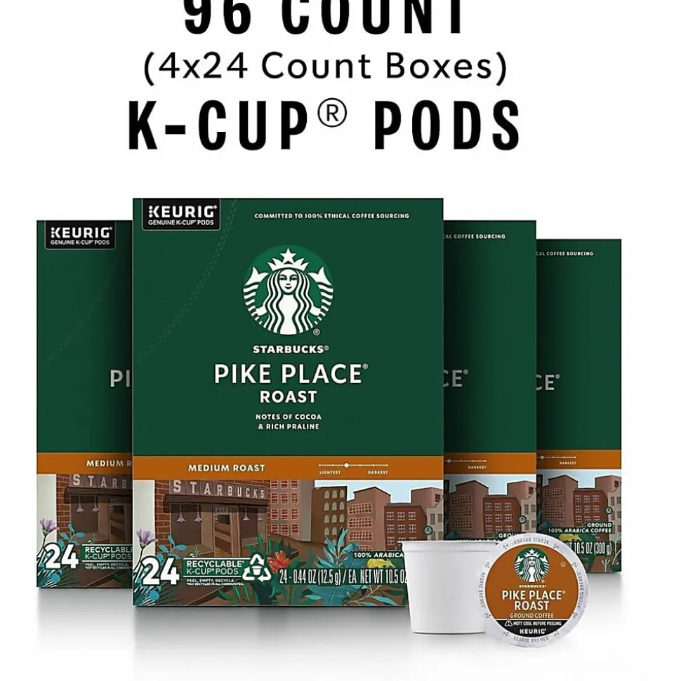 Starbucks® K-Cup Pike Place Roast Coffee - Compatible with Keurig Brewer - Medium - K-Cup - Pike Place Roast - 24/Box - 4 / Carton