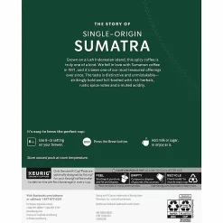 Starbucks® K-Cup Sumatra Coffee - Compatible with Keurig Brewer - Dark - K-Cup - Sumatra - 24 / Box