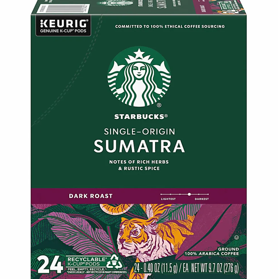 Starbucks® K-Cup Sumatra Coffee - Compatible with Keurig Brewer - Dark - K-Cup - Sumatra - 24 / Box