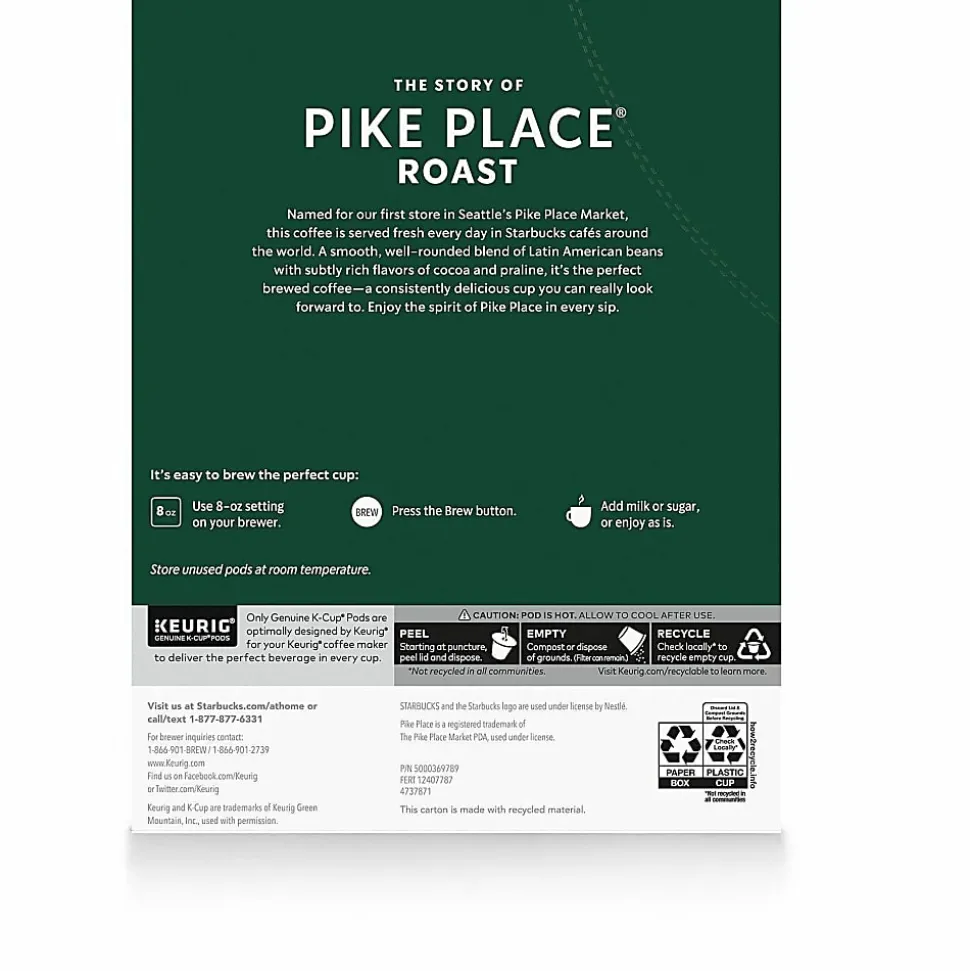 Starbucks® Single-Serve Coffee K-Cup®, Pike Place, Carton Of 24