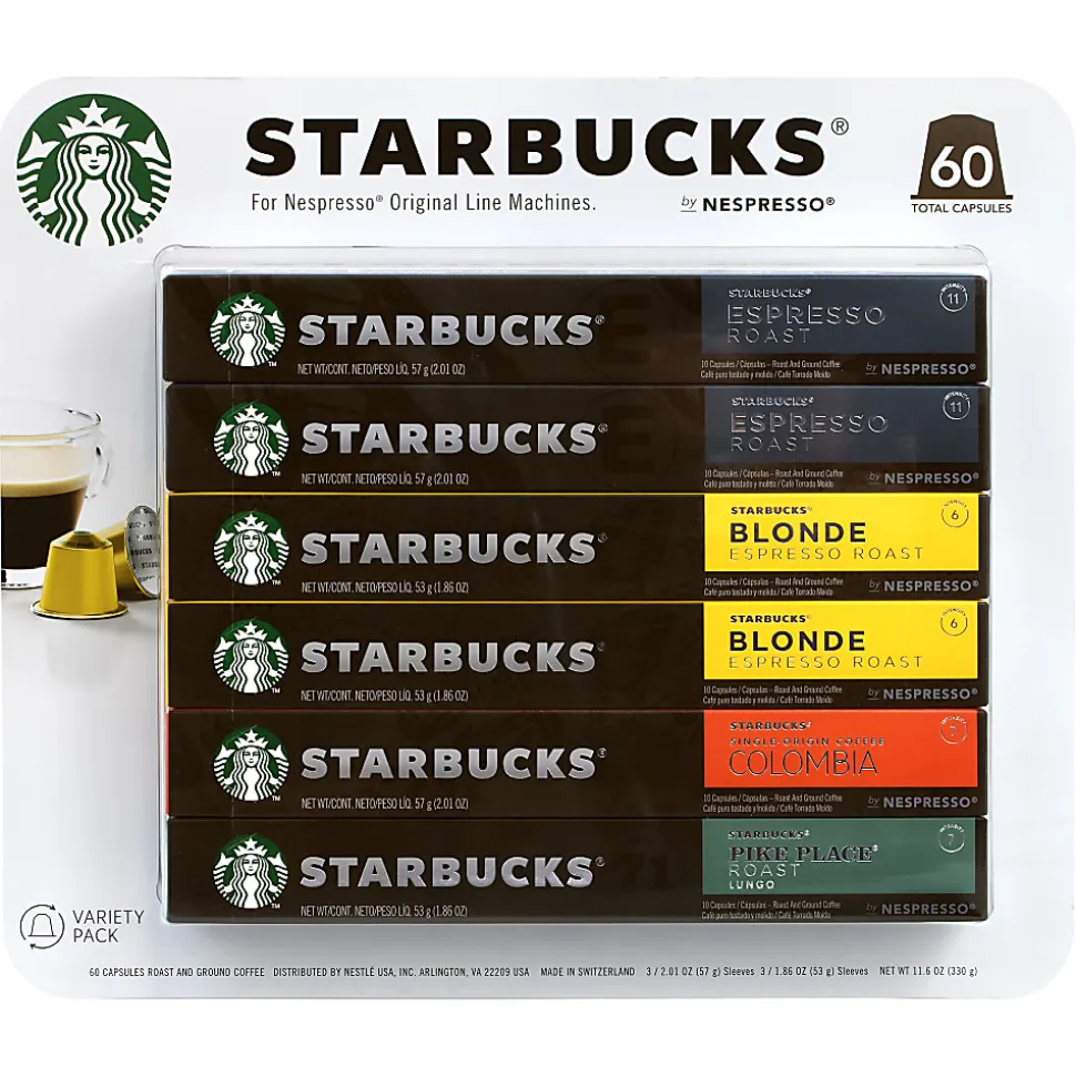 Starbucks® Single-Serve Coffee Freshpacks, Variety Pack, Carton Of 60, 6 x 10 Per Box
