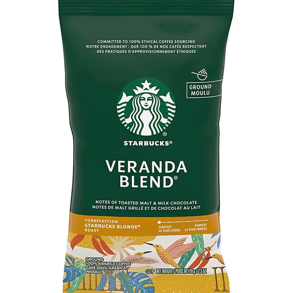 Starbucks® Veranda Ground Roast Coffee Single-Serve Packets, Premium Blonde, 2.5 Oz Per Bag, Carton Of 18