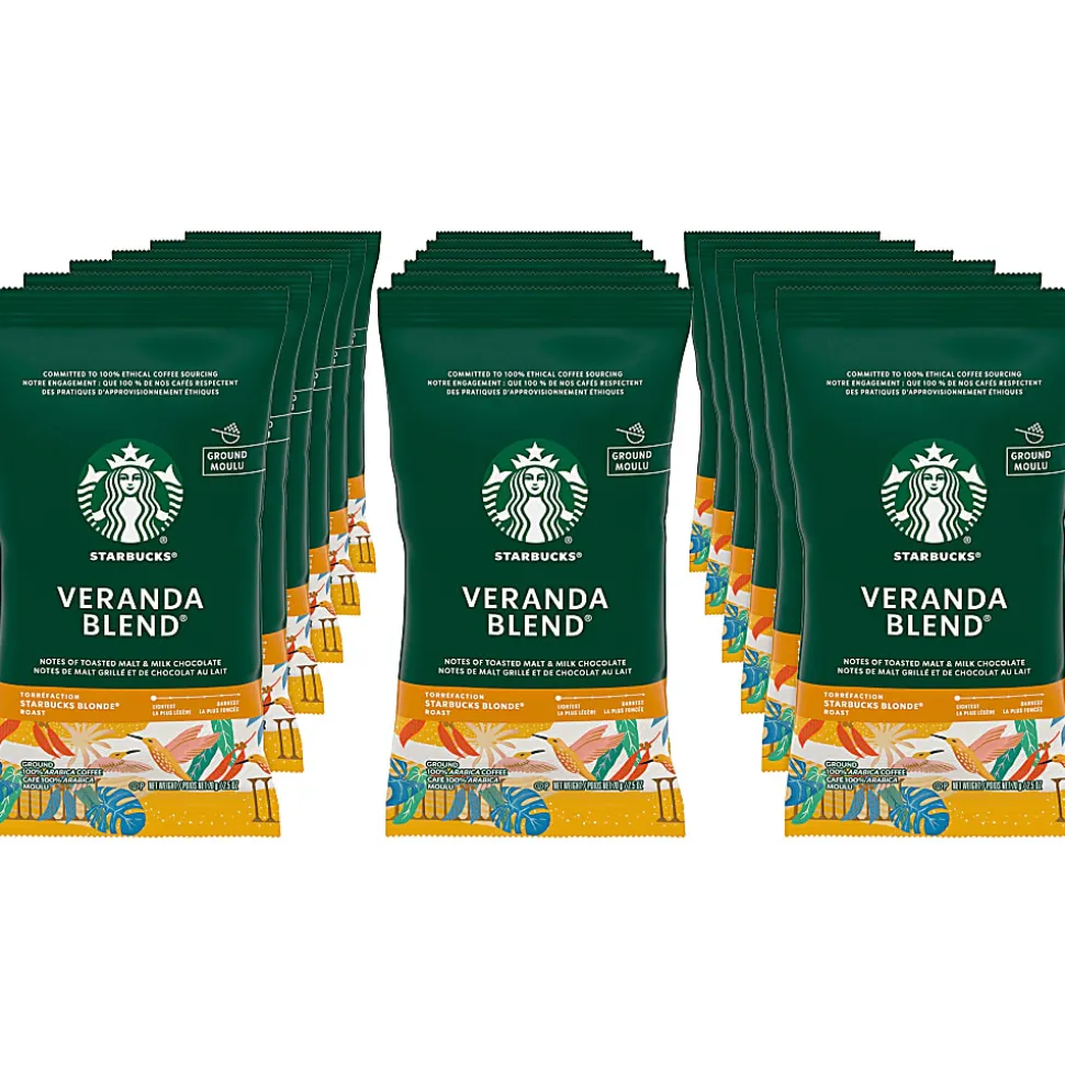 Starbucks® Veranda Ground Roast Coffee Single-Serve Packets, Premium Blonde, 2.5 Oz Per Bag, Carton Of 18