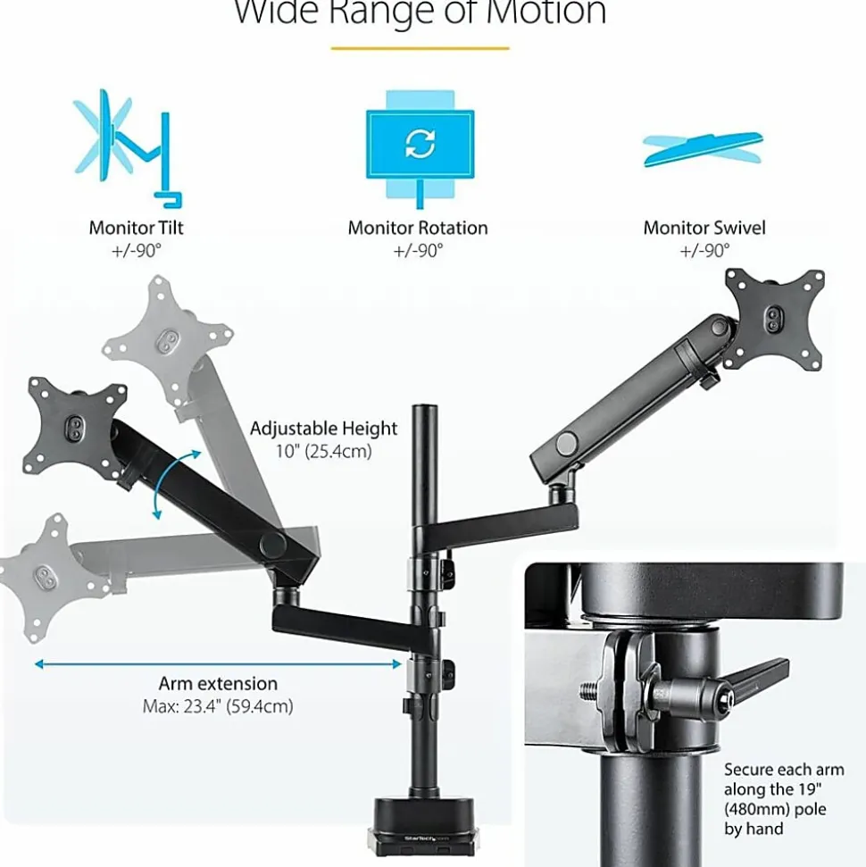 StarTech.com Desk Mount Dual Monitor Arm - Full Motion Monitor Mount for 2x VESA Displays up to 32" (17lb/8kg)
