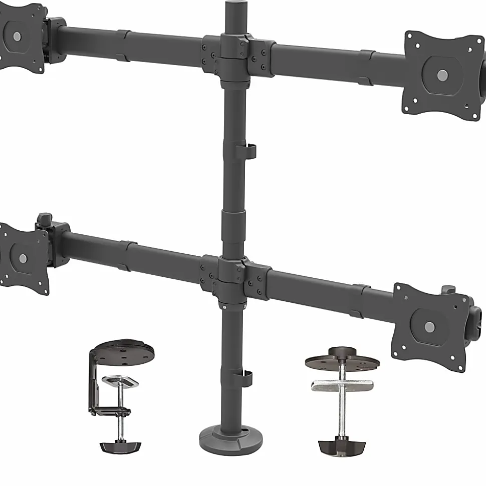 StarTech.com Desk Mount Quad Monitor Arm - 4 VESA Displays up to 27" - Ergonomic Height Adjustable Articulating Pole Mount - Clamp/Grommet