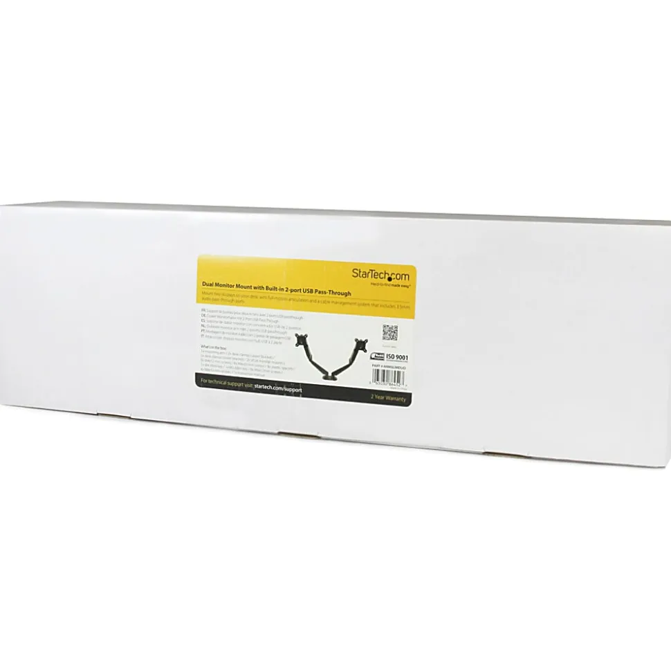 StarTech.com Dual Monitor Arm - USB Hub and Audio Ports in Base - Monitors up to 32" - VESA Monitor Stand Desk Mount