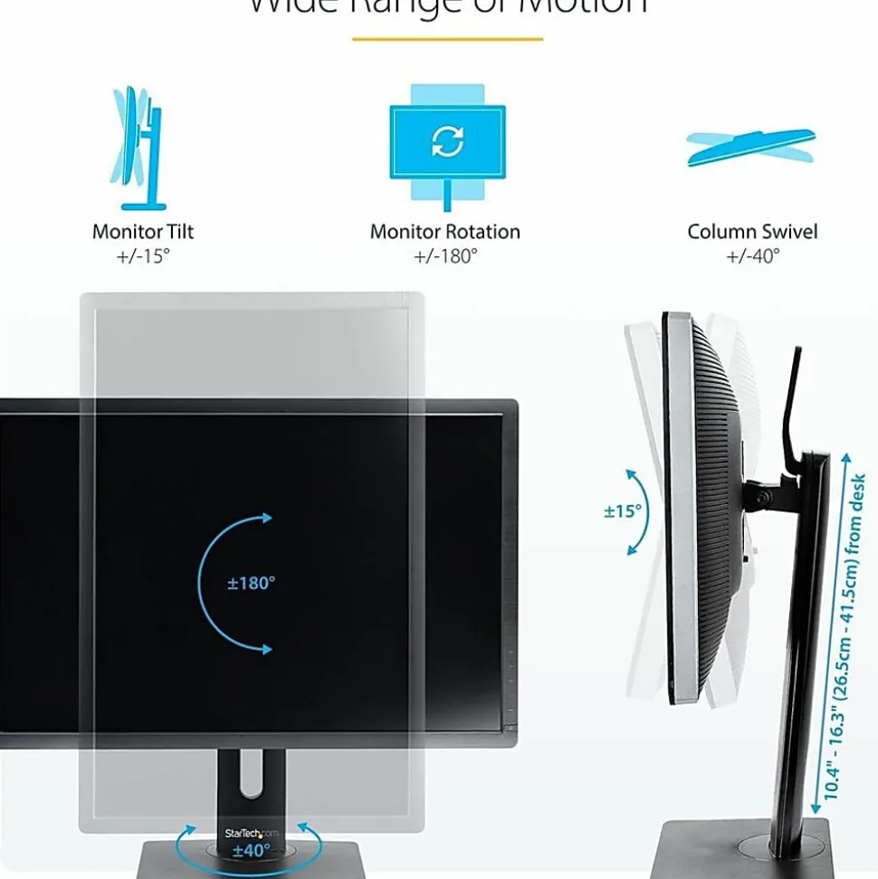 StarTech.com Free Standing Single Monitor Mount, Height Adjustable Ergonomic Monitor Desk Stand, For VESA Mount Displays up to 32" (15lb)