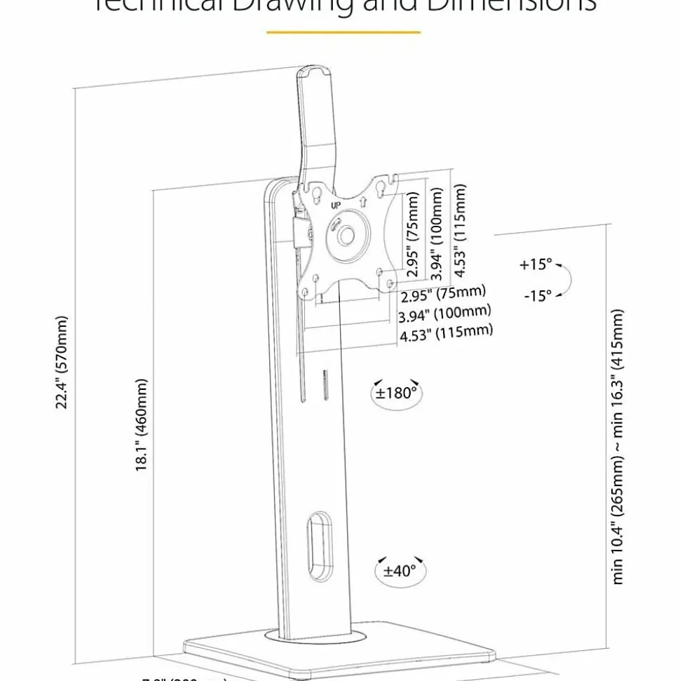StarTech.com Free Standing Single Monitor Mount, Height Adjustable Ergonomic Monitor Desk Stand, For VESA Mount Displays up to 32" (15lb)