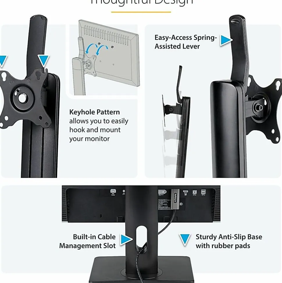 StarTech.com Free Standing Single Monitor Mount, Height Adjustable Ergonomic Monitor Desk Stand, For VESA Mount Displays up to 32" (15lb)