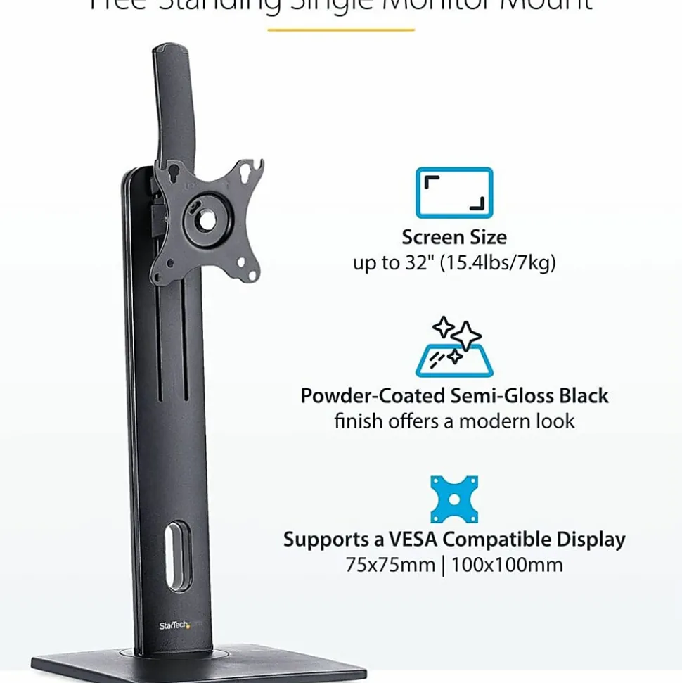 StarTech.com Free Standing Single Monitor Mount, Height Adjustable Ergonomic Monitor Desk Stand, For VESA Mount Displays up to 32" (15lb)