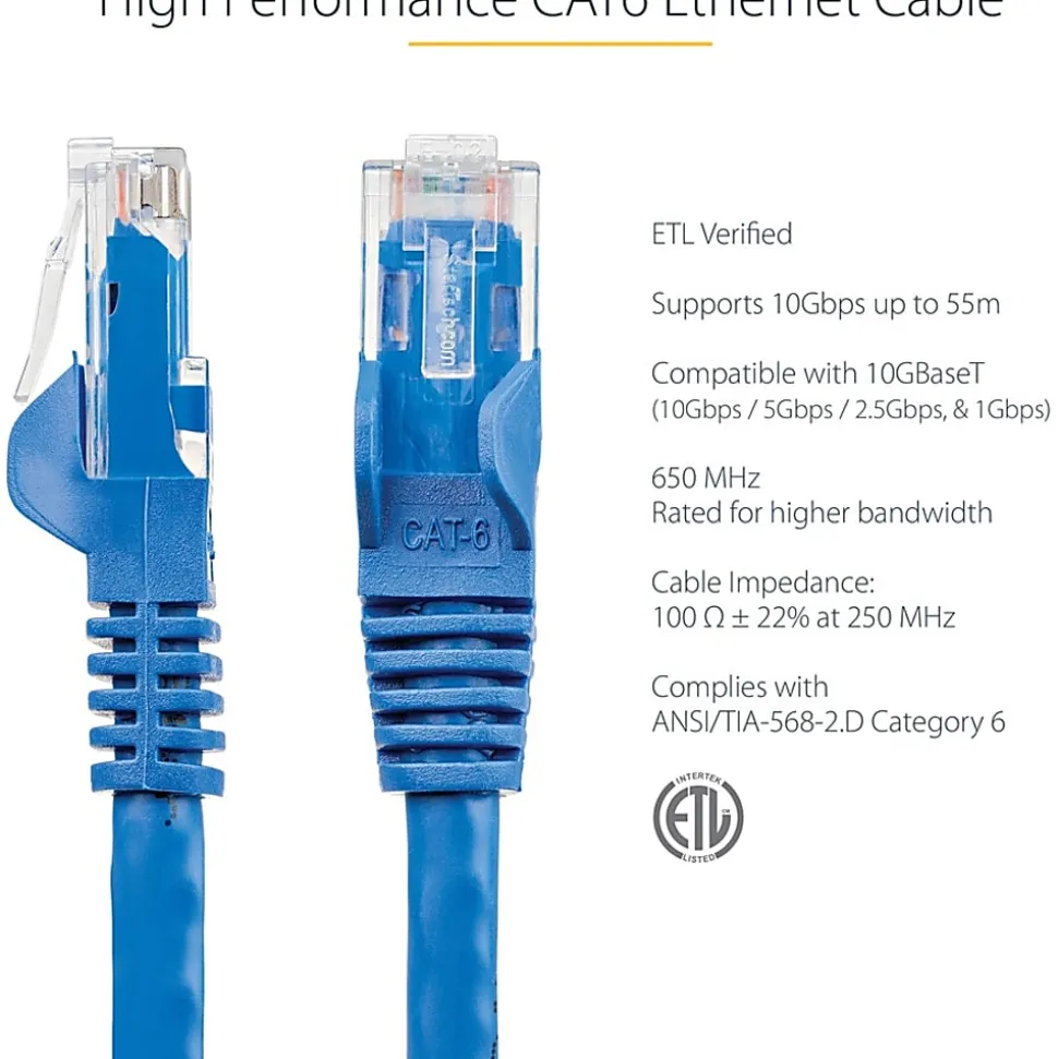 StarTech.com 150ft Blue Cat6 Patch Cable with Snagless RJ45 Connectors - Long Ethernet Cable - 150 ft Cat 6 UTP Cable - N6PATCH150BL