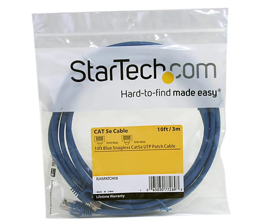 StarTech.com 10 ft Blue Snagless Cat5e UTP Patch Cable - Make Fast Ethernet network connections using this high quality Cat5e Cable, with Powe