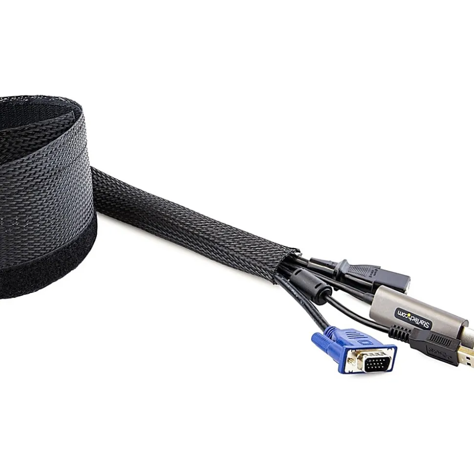 StarTech.com 10ft (3m) Cable Management Sleeve, Braided Mesh Wire Wraps/Floor Cable Covers, Computer Cable Manager/Cord Concealer