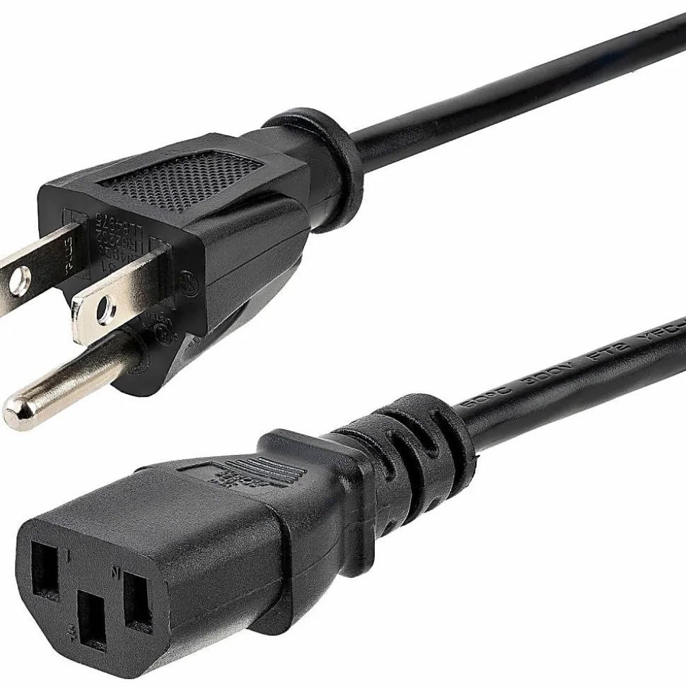 StarTech.com 12ft (3.6m) Computer Power Cord, NEMA 5-15P to C13, 10A 125V 18AWG, Black Replacement AC PC Power Cord TV/Monitor Power Cable