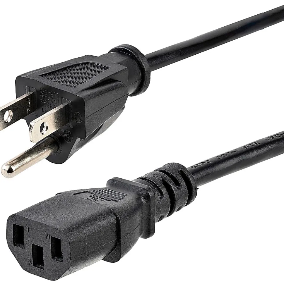 StarTech.com 12ft (3.6m) Computer Power Cord, NEMA 5-15P to C13, 10A 125V 18AWG, Black Replacement AC PC Power Cord TV/Monitor Power Cable