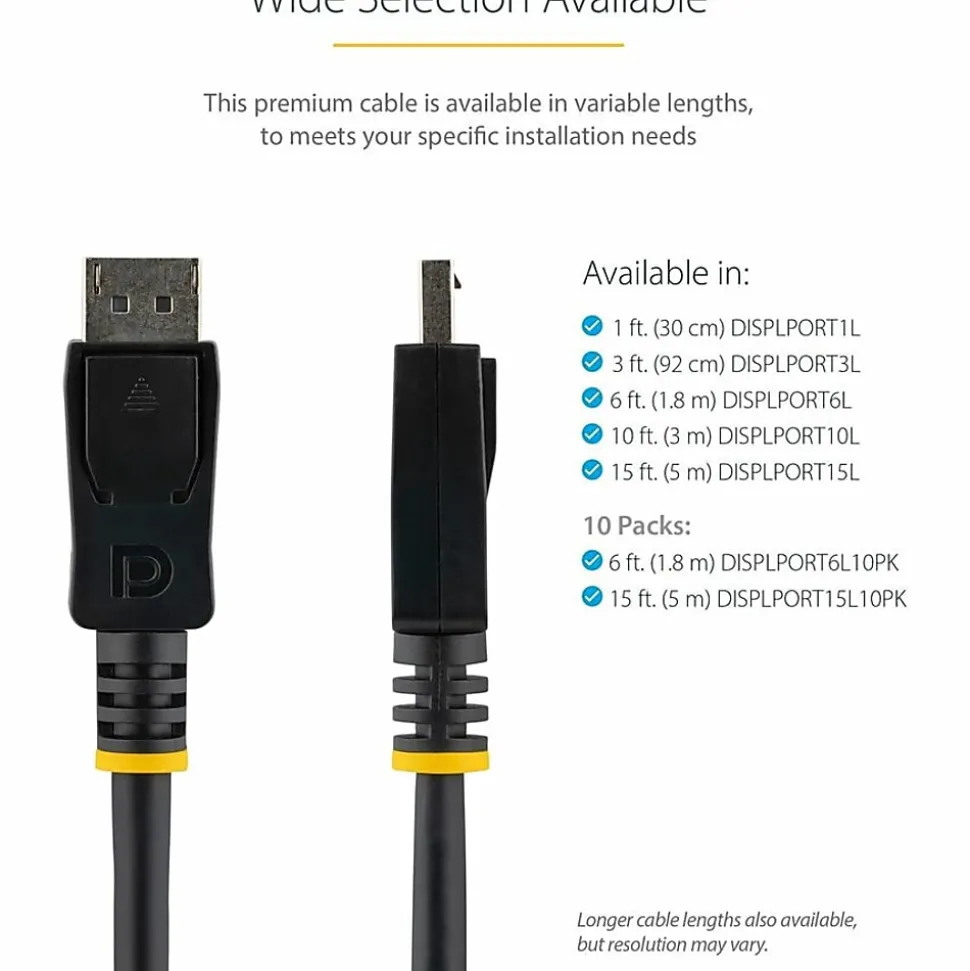 StarTech.com 6ft (2m) DisplayPort 1.2 Cable 10 Pack, 4K x 2K UHD VESA Certified DisplayPort Cable, DP Cable/Cord - DISPLPORT6L10PK