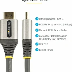 StarTech.com 3ft/1m HDMI 2.1 Cable, Certified Ultra High Speed HDMI Cable 48Gbps, 8K 60Hz/4K 120Hz HDR10+, 8K HDMI Cable, Monitor/Display