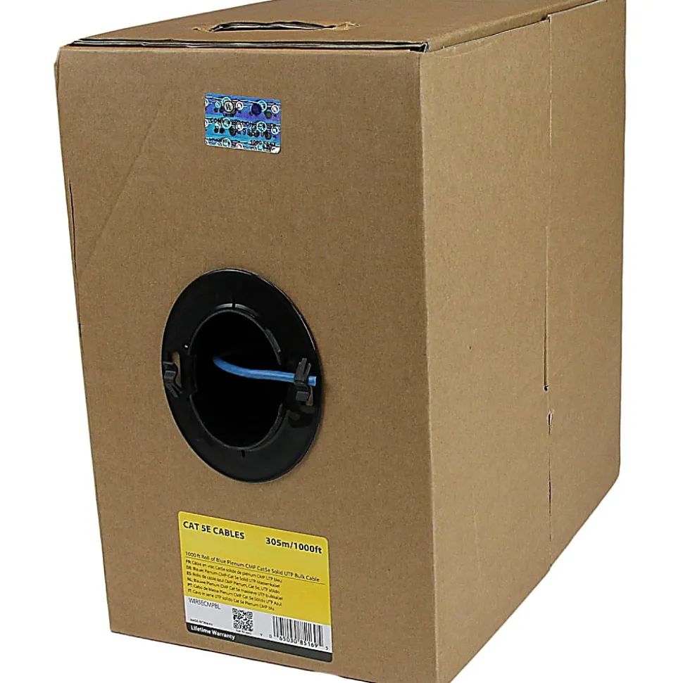 StarTech.com 1000 ft Roll of Blue Plenum CMP Cat5e Solid UTP Bulk Cable - Cat5e Bulk Cable - Cat5e Plenum Cable - WIR5ECMPBL