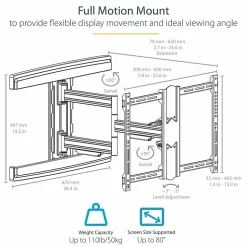 StarTech.com Full Motion TV Wall Mount - For up to 80" VESA Mount Displays - Articulating Arm - Steel - FPWARTS1